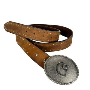 CARHARTT Vintage Studded Leather Belt with Engraved Carhartt Logo Buckle